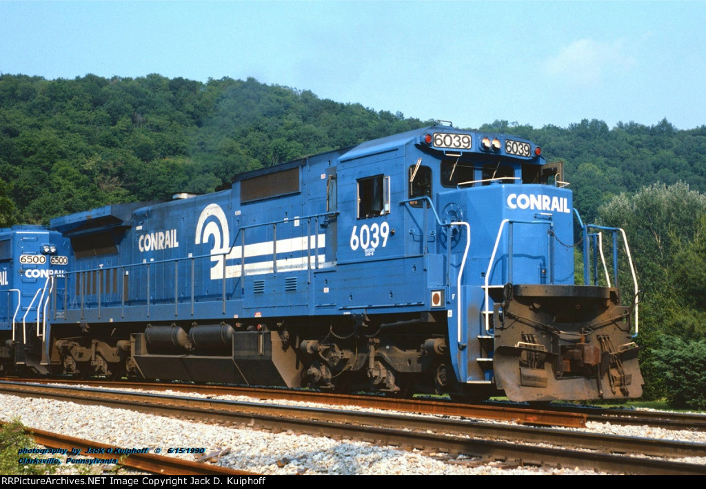 Conrail, CR 6039, at Clarksville, Pennsylvania. June 15, 1990. 